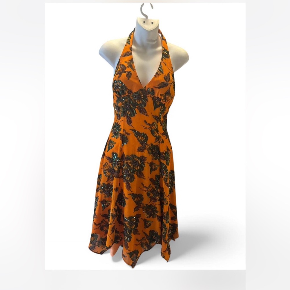 Sean Collection Backless Floral Dress - Orange and Black